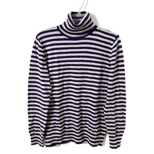 Vintage Joseph A Purple Gray Stripe Turtleneck Sweater Rayon Nylon Long Sleeve
